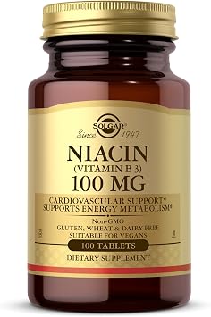 Solgar Niacin Vitamin B3 100 mg - 100 Tablets - Supports Energy Metabolism - Non-GMO, Vegan, Gluten Free, Dairy Free, Kosher - 100 Servings