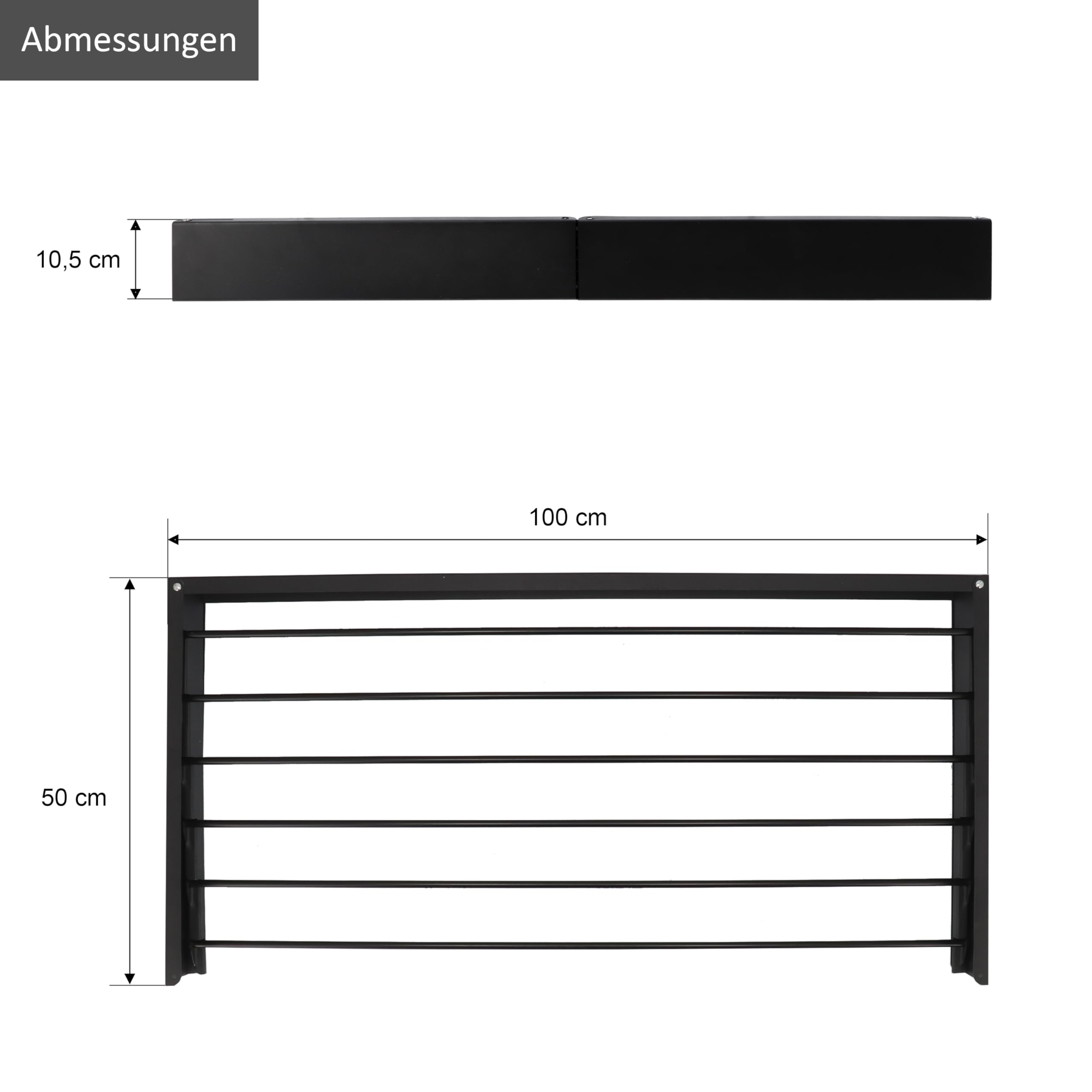 Wäscheständer Ausziehbar XL Komplett Schwarz 100cm – Pulverbeschichtetes Aluminium - 6m Trockenlänge - Wäschetrockner Wand - Wäscheständer Wand