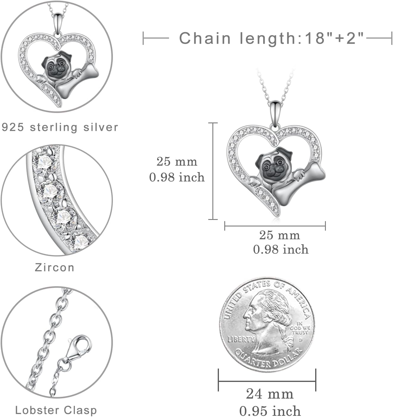 Pug Necklace 925 Sterling Silver Dog Pendant Necklace Cute Animal Jewelry Gifts for Women Dog Lover - Image 4