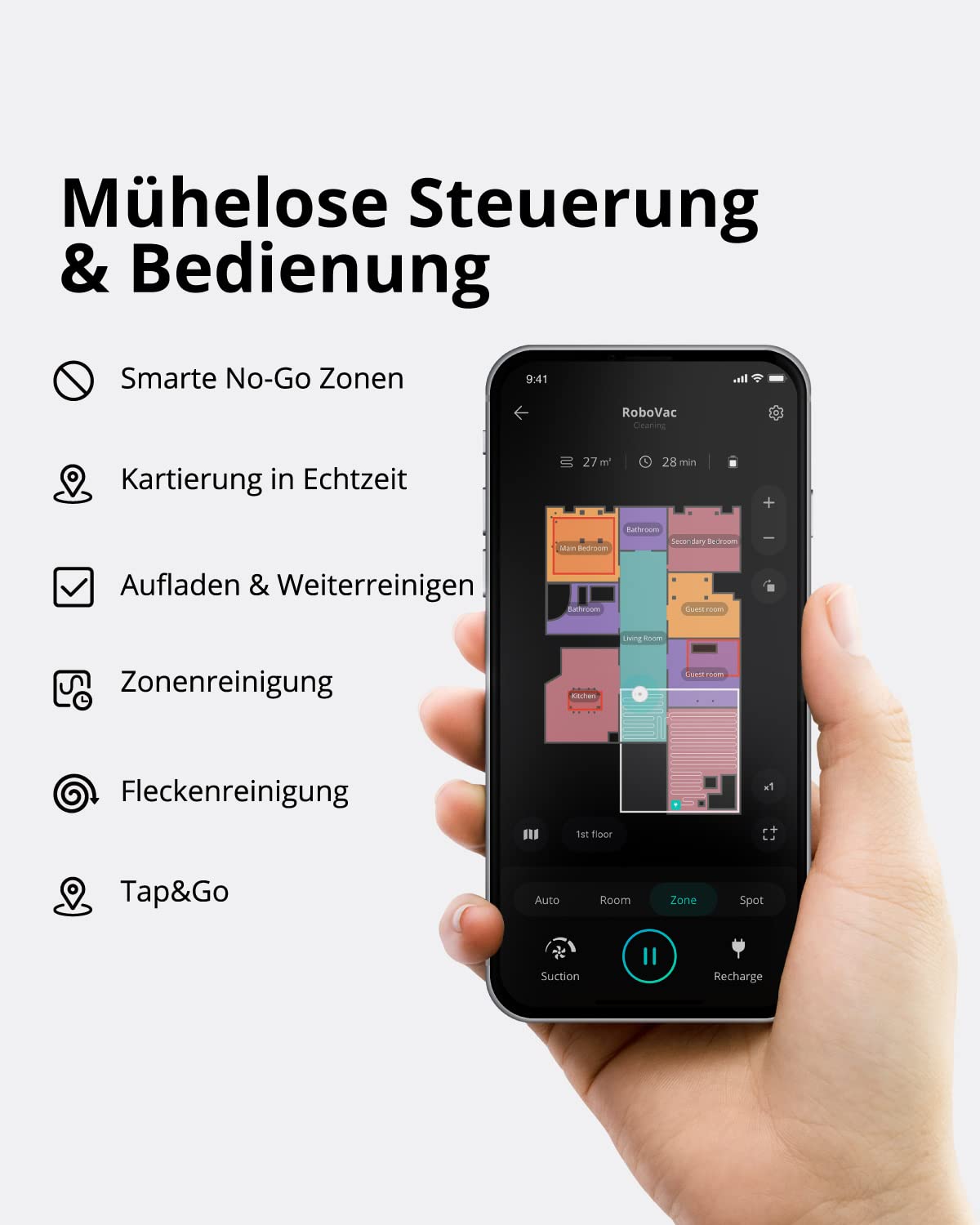 eufy Saugroboter mit Wischfunktion, RoboVac X8 Hybrid, 2X 2000Pa Saugleistung, iPath Lasernavigation, 2-in-1 Sauger & Wischmopp, AI. Map 2.0 Technologie,WLAN-Funktion(weiß)(Generalüberholt)