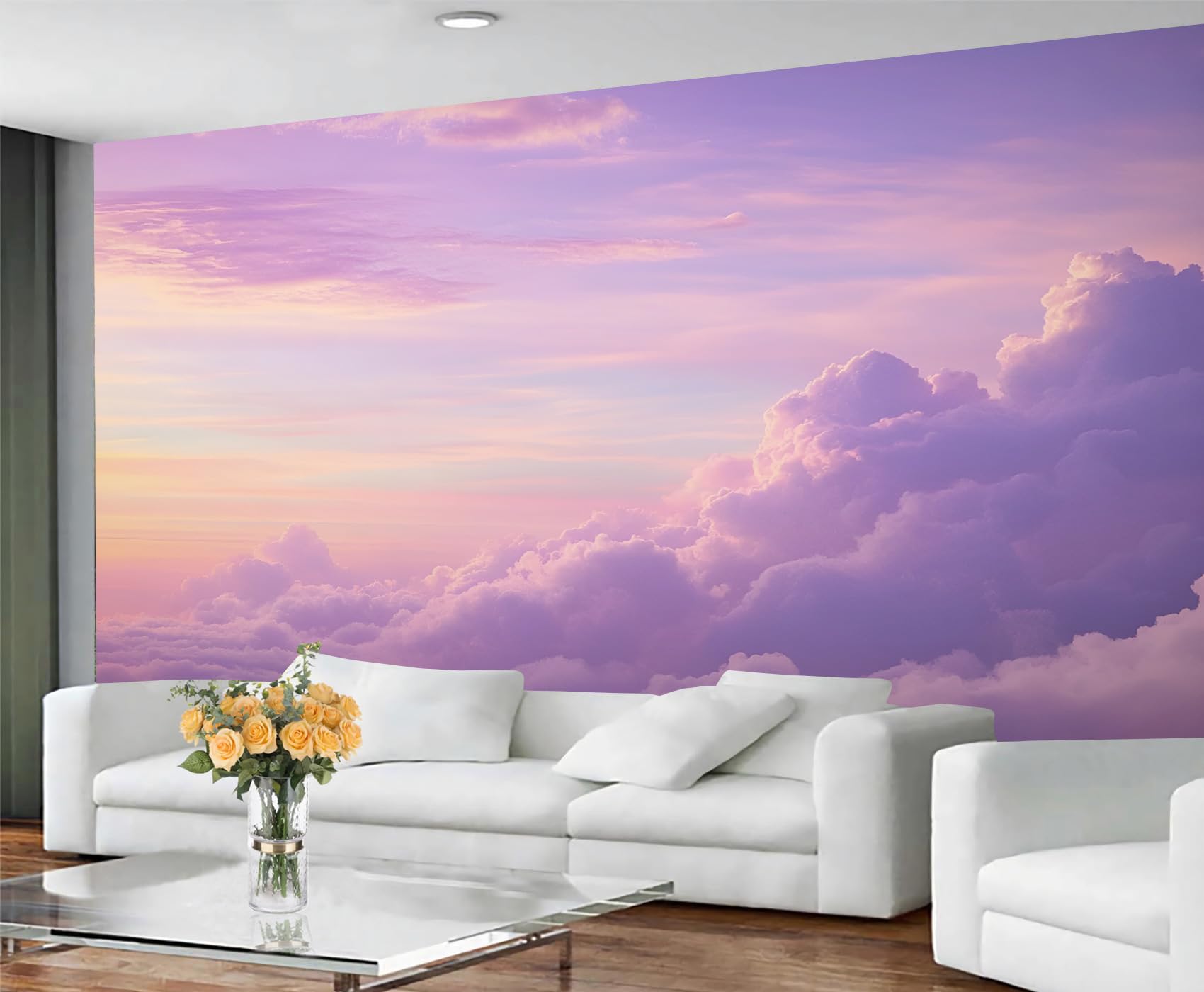 GIVLWF Cloud Wallpaper, Purple Sky Bedroom Wallpaper, Fantasy Clouds Wall Paper for Living Room, Not Self Adhesive Sky Cloud Wall Mural, Landscape Large Mural & Room Decor