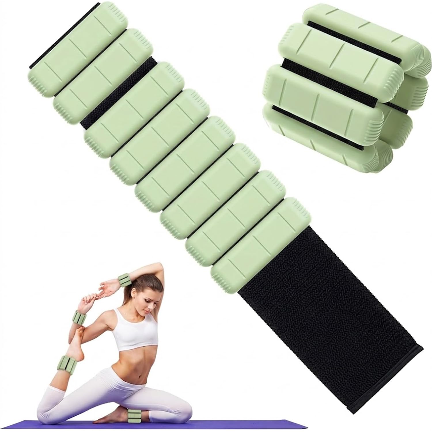 TOPESCT Wearable Wrist Ankle Weights Set of 2(1 lb/2 lbs Each),Adjustable Arm Weighted Bracelet for Strength Training Walking Running Pilates Jogging Yoga (Mint Green, 2 lbs/each)