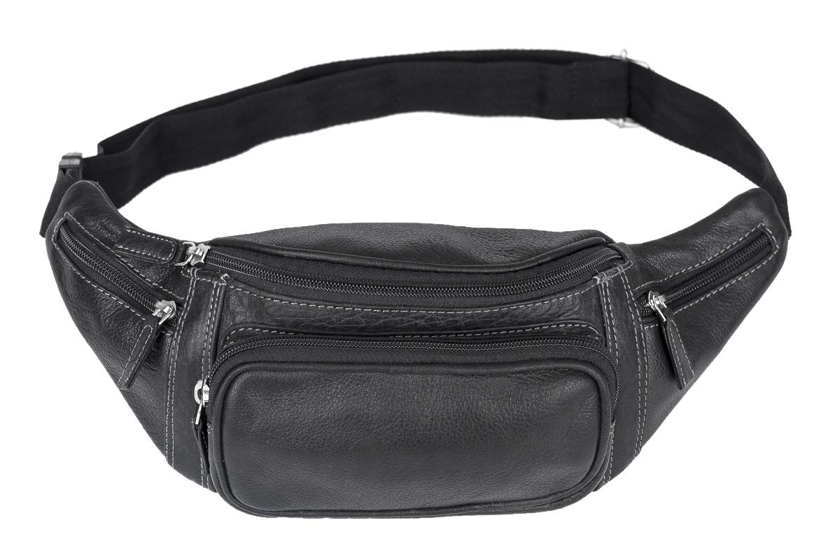 LEAS Buffalo Marsupio, Borsetta a Tracolla, Vera Pelle, Nero Travel-Line''