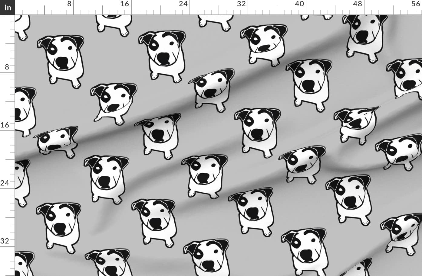 Spoonflower Fabric - Bull Bone Graphic Bulldog Pitbull Bully Breed Black White Gray Dog Printed on Organic Cotton Sateen Fabric by The Yard - Sewing Quilting Apparel Home Decor