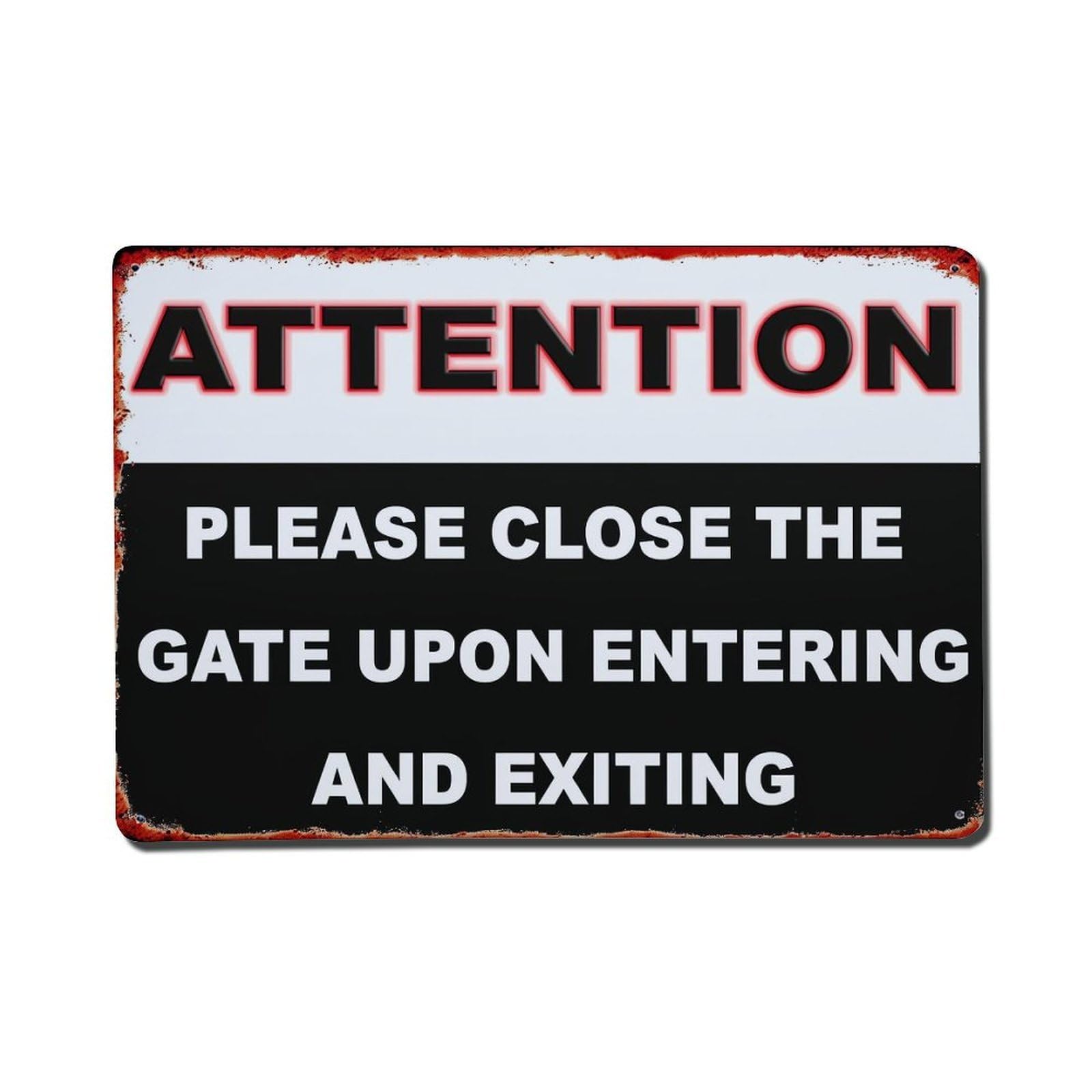 Attention Please Close Gate Upon Entering And Exiting Tin Sign Metal Poster Vintage Metal Signs for Home Man Cave Bar Cafe Kitchen laundry room Wall Decorations Gift 8x12Inch