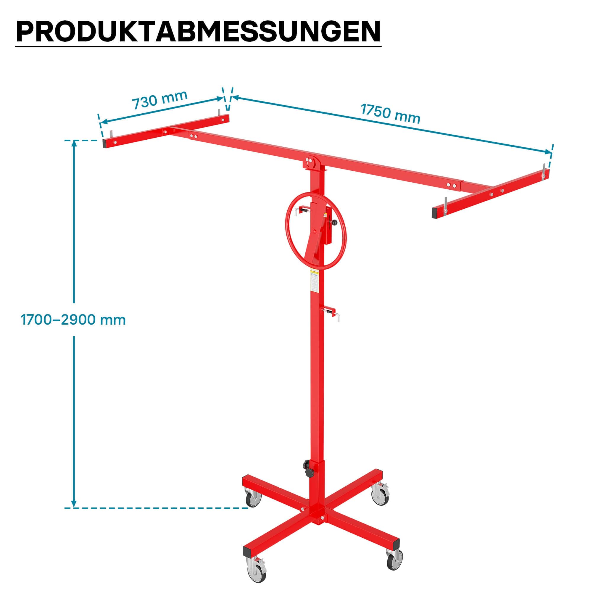 XPOtool Plattenheber bis max. 40 kg, Höhe 170-290 cm, Montagehilfe für Trockenbau, Paneelheber mit 4 Rädern mit Feststellbremse