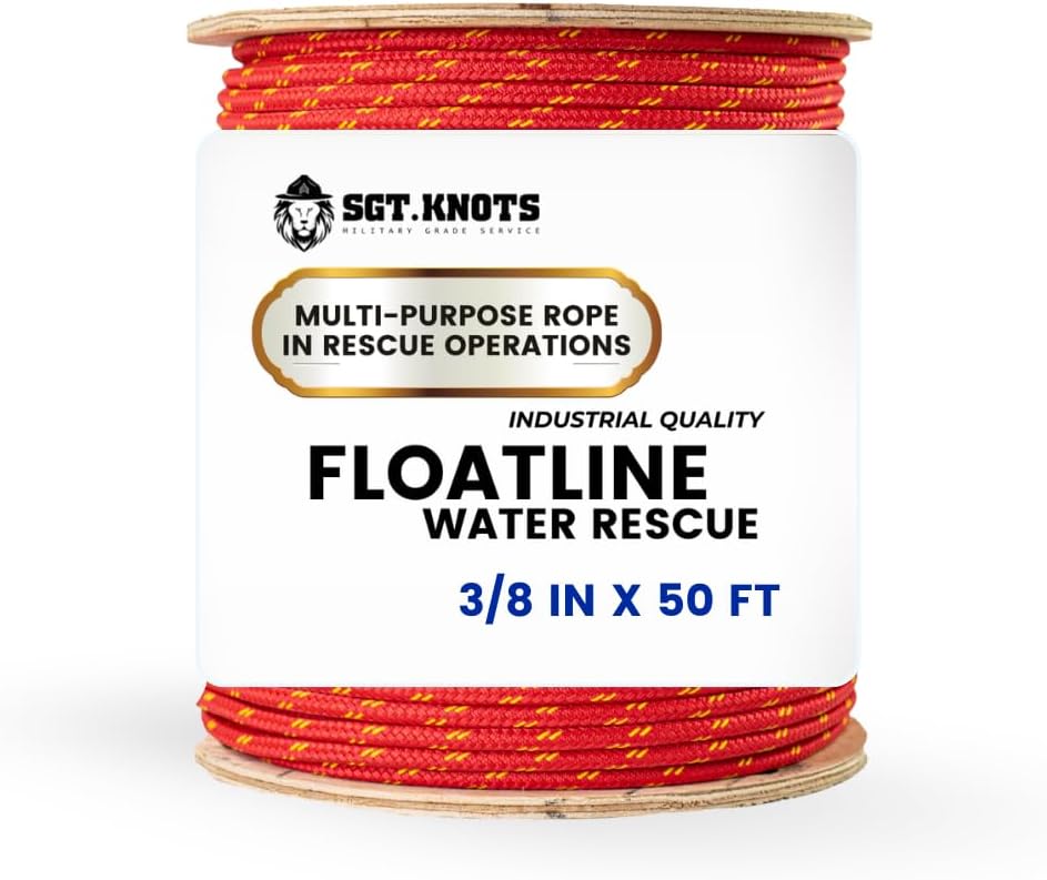SGT Knots Float line Water Rescue Rope 3/8" x 70ft - Red with Yellow Fleck