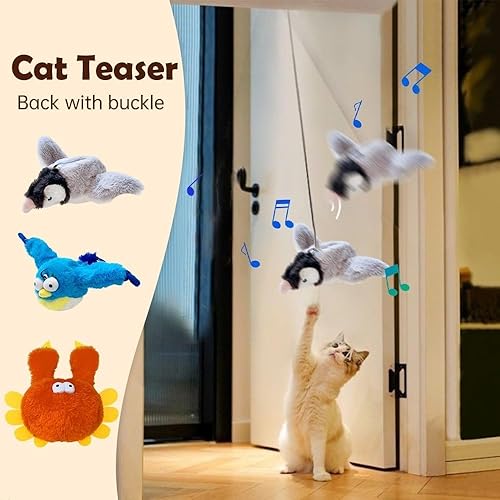 Miniatura 3 de Juguete para gatos Flappy Chase, juguete interactivo recargable para gatos, pájaro que chirría con canciones, juguete de pájaro que chirría con