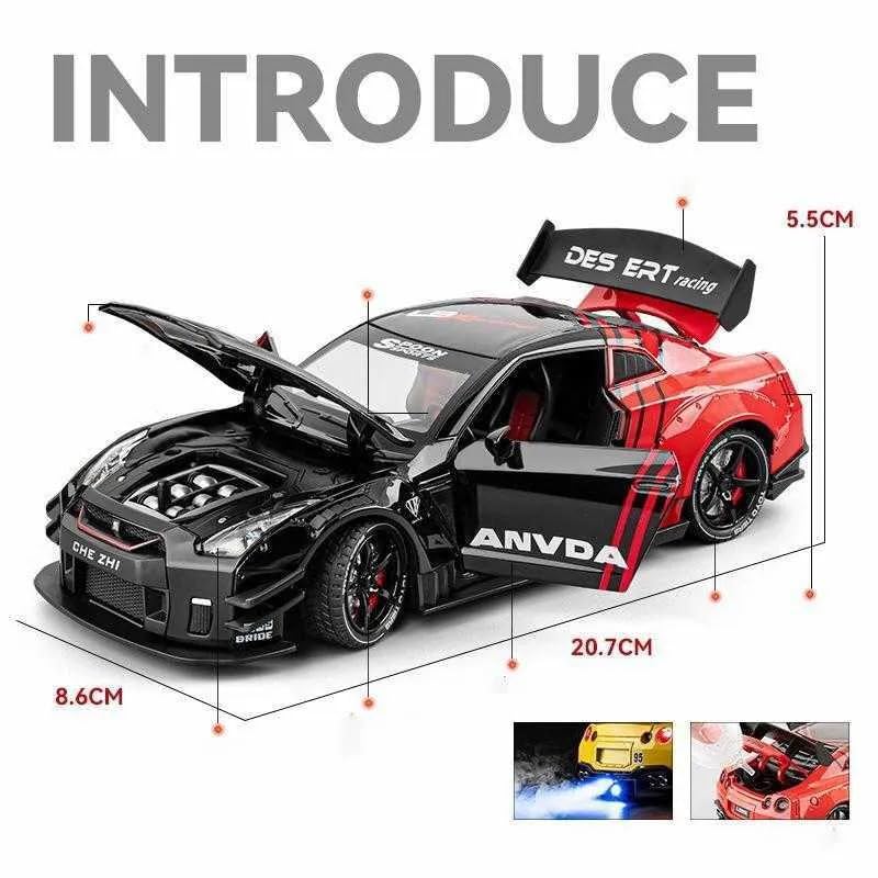 Image of NISHCHAY 1:24 Scale Nissan Skyline GTR R34 Diecast Car | Alloy Sports Car Model with Sound, Light & Pull Back Action | Metal Toy Car Gift for Kids (Random Colour)