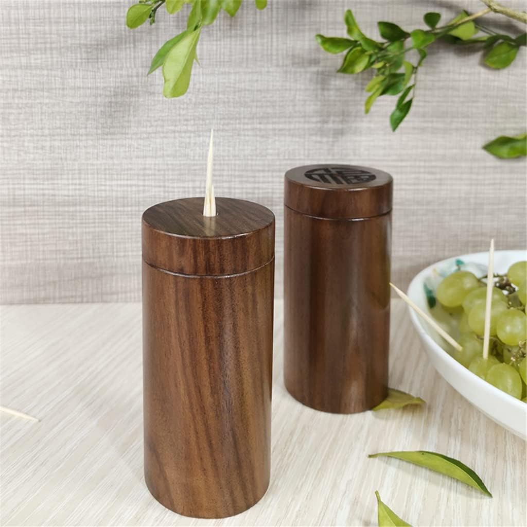 aoruizhiwangluo Walnut toothpick box household round solid wood commercial portable Chinese image 4