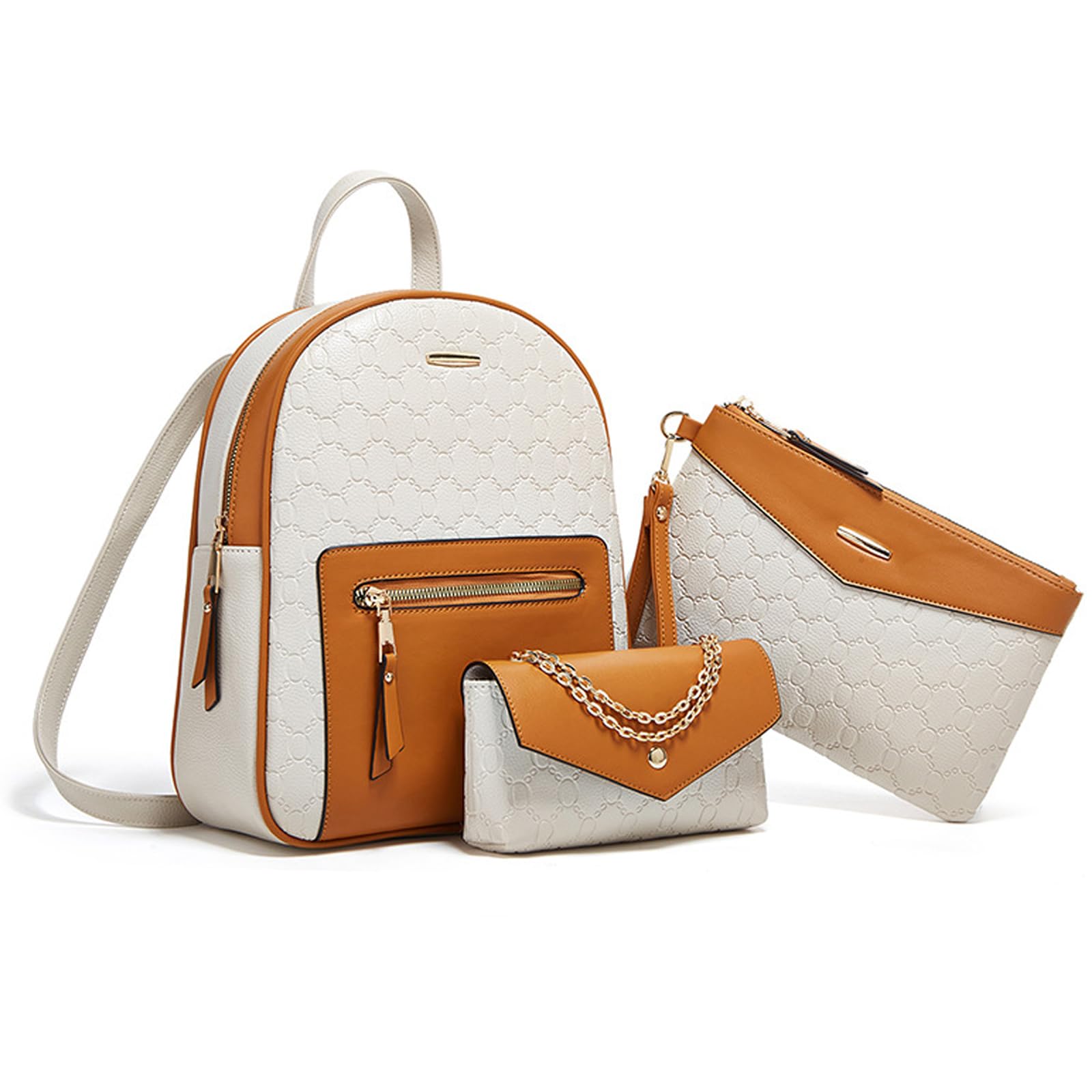 FANDARE 3 Piezas Bolsos Mochila para Mujer Mochilas con Bolsa para las axilas Muñeca Bolso de mano Bandolera Cartera de cuero PU impermeable Bolso de Hombro Bandolera escolar para trabajo viajes