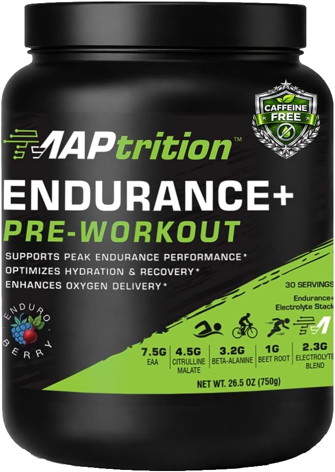 Endurance+: Caffeine-Free Pre-Workout, Endurance & Hydration Formula with EAAs, Citrulline Malate, Beta-Alanine & Electrolytes – for Running, Crossfit & Sports Training (Enduro-Berry)