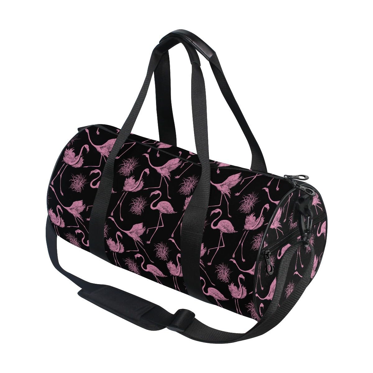ALAZA Foldable Duffle Bag Womens Mens for Travel Sports Camping Yoga Swim, Pink Flamingos Small Round Gym Bags with Shoulder Strap Top Handle