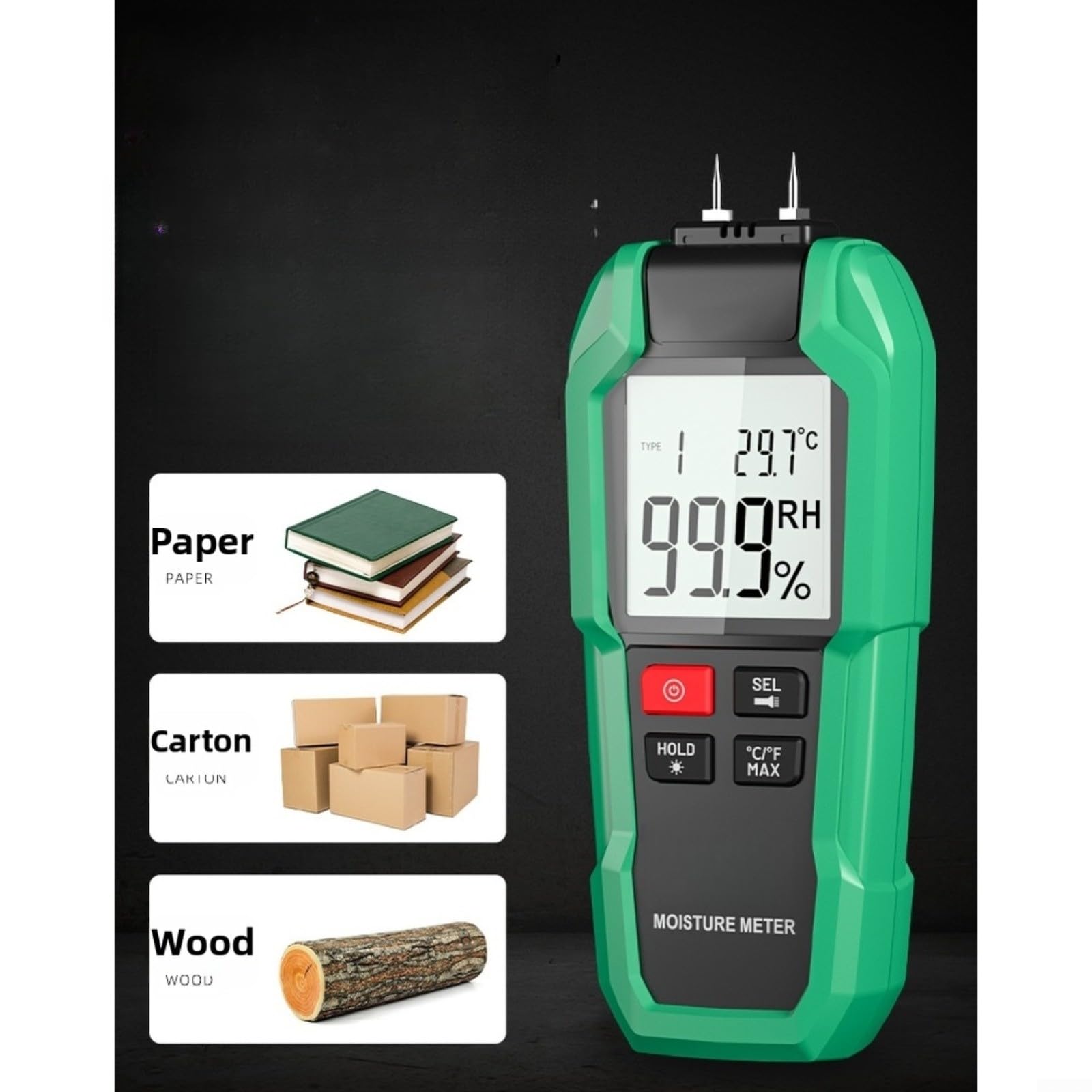 Medidor de humedad digital para construcción, medidor de humedad de madera 0,7, 9 modos de ajuste para análisis preciso de paredes y suelos