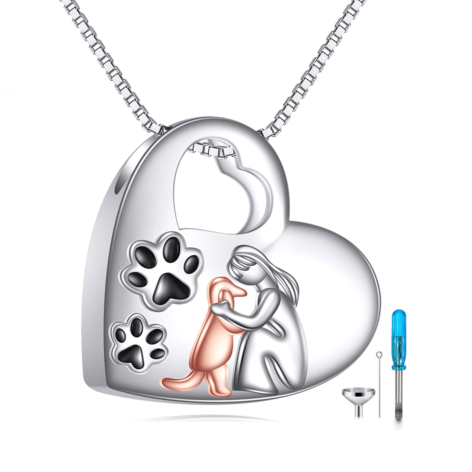 ONEFINITY Hunde Urnenketten für Asche 925 Sterling Silber Haustier Urne Kette Asche Anhänger für Hunde Asche Schmuck Zum Befüllen