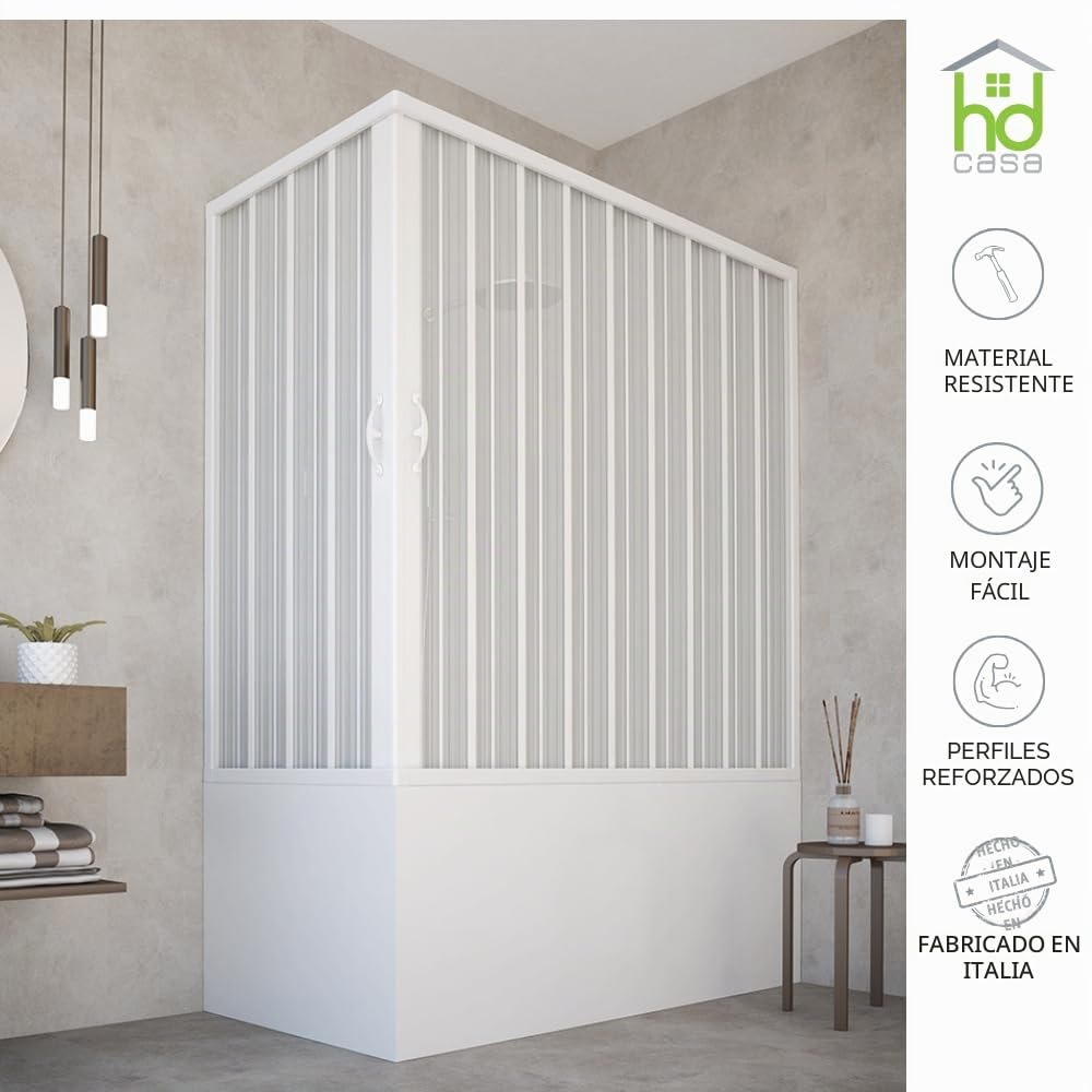HD Casa Box - Mampara de fuelle modelo Anja, apertura angular reversible, paneles de PVC reducibles, cabina de ducha ahorra espacio, fabricada en Italia, decoración de baño, 70 x 140 cm