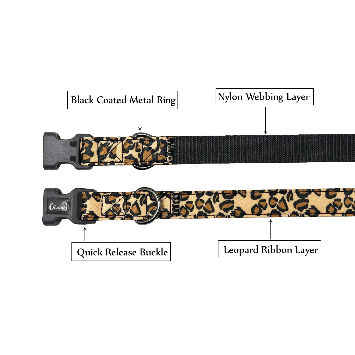 Olahibi Basic Dog Collar, Nylon Webbing Plus Cotton Ribbon, Leopard Pattern, for Small Dogs.(S, Brown Leopard) - Image 3