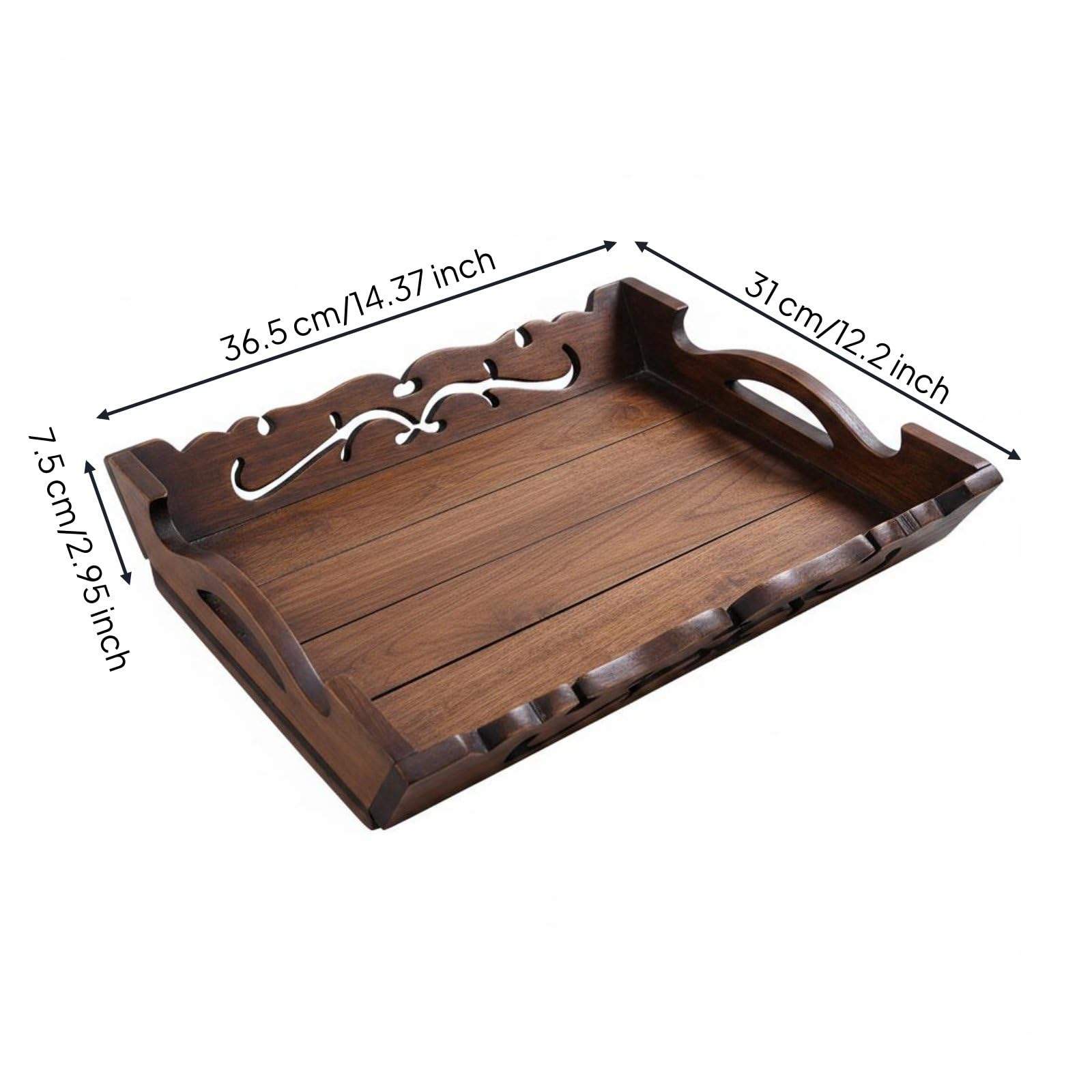 Bandeja de Servicio Compuesta Base Estable Madera Selección Detalle Artesanía Tallada Adecuada para Uso Diario en Sala Fiestas O Familiares, Grande 36.5cm X 31cm X 7.5cm