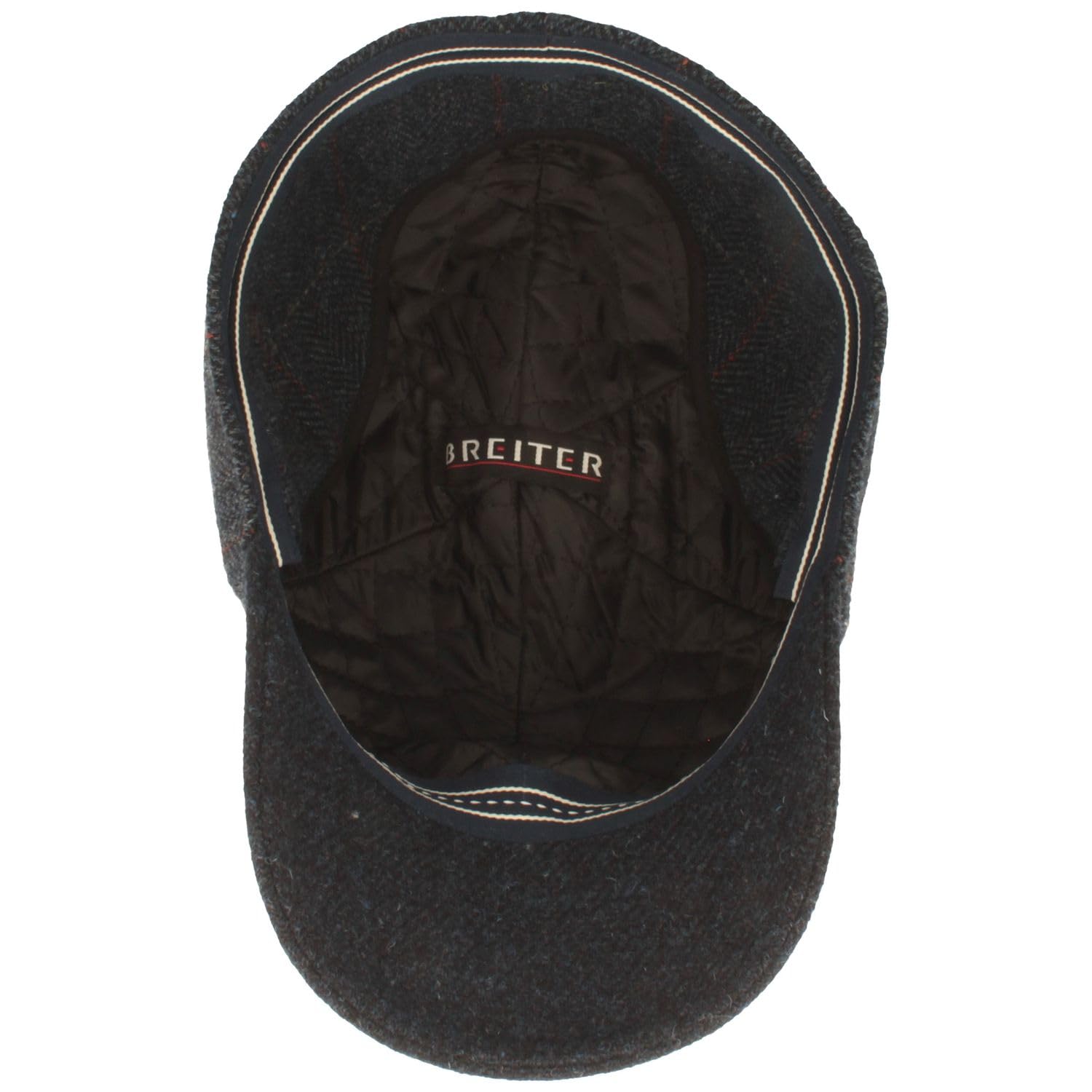 Breiter Herren Winter Baseball-Cap Schirmmütze Baseball-Kappe mit ausklappbarem Ohrenschutz – Basecap aus Wolle im Fischgrat Design & Steppfutter