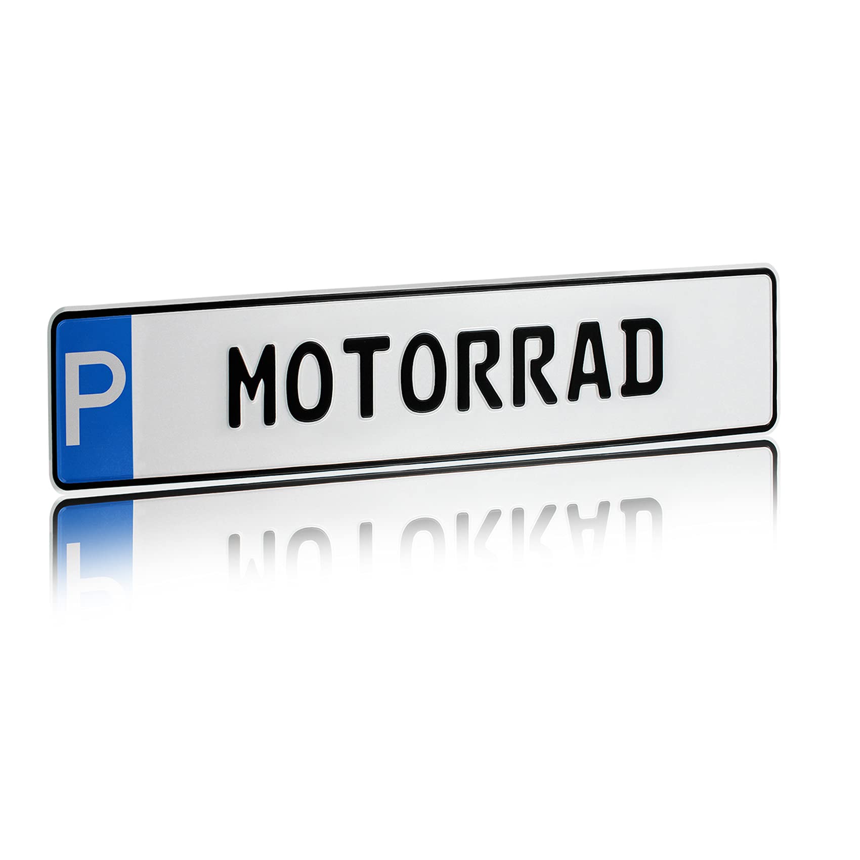 Individuelles Parkplatzschild 520x110mm mit P-Symbol aus Aluminium Wunschkennzeichen mit eigenem Text Wunschname für Parkplatz Schild (14 P - Motorrad)