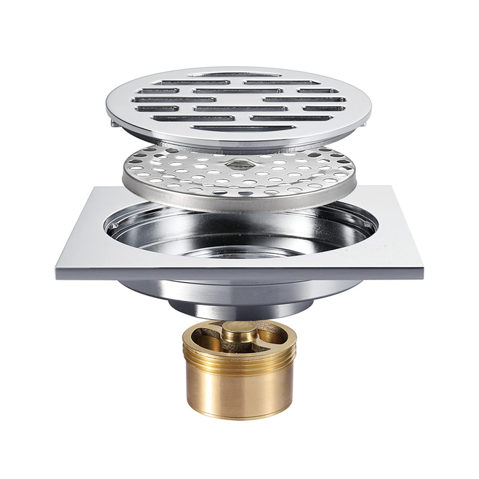 Drain de douche de salle de bain carré 4 pouces en laiton avec grille amovible