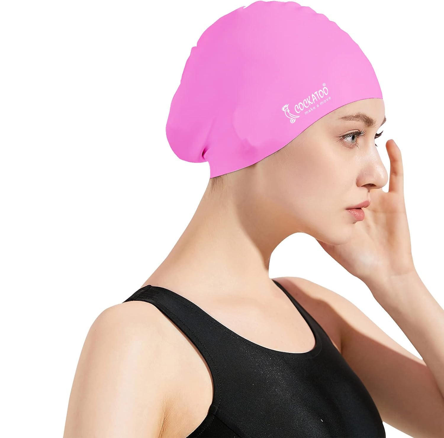 Cockatoo SC03-Long Hair Rubber Swimming Cap for Men & Women, Swimming Cap for Adults with Earcover, Pink (B0CVDWY46J) Amazon Price History, Amazon Price Tracker