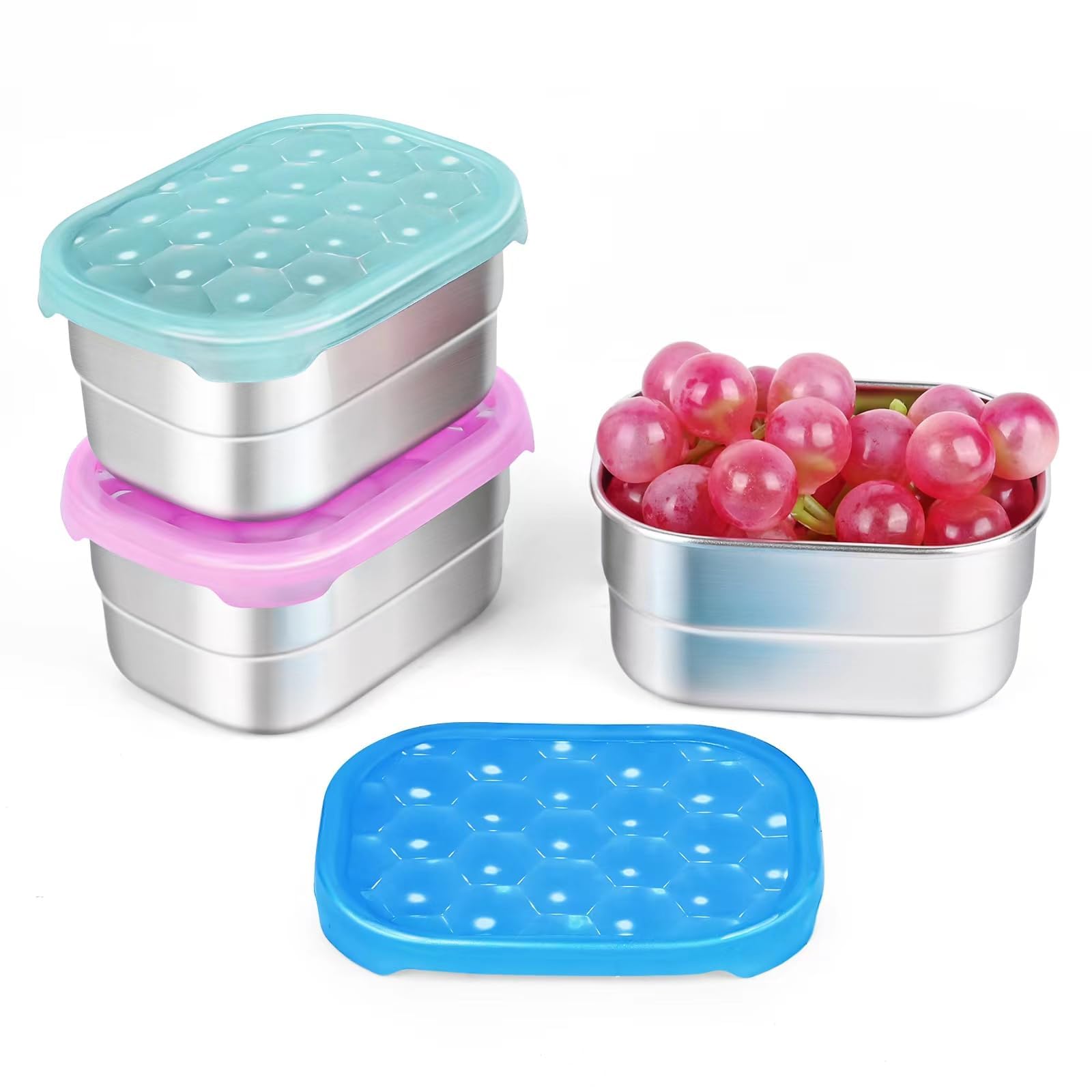Snack Pro - Small (1 CUP) Stainless Steel Snack Containers for Kids | Easy Open Leak Proof Food Containers with Silicone Lids - Perfect Metal Toddler Lunch Box for Daycare and School (8oz*3)