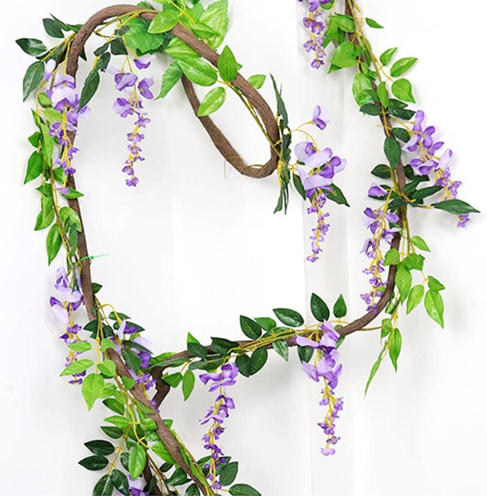 Wisteria Garland 5pcs Artificial Flowers Garland Wisteria Vine Artificial Hanging Flowers Plants Greenery Fake Leaf Garland for Wedding Kitchen Home Party Decor(Plurple)