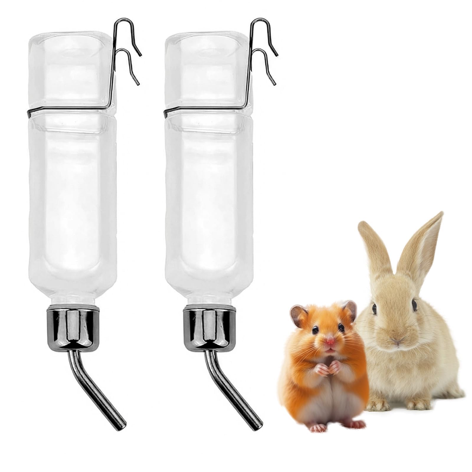 Rabbit Water Bottle with Holder – 2 x 350 ml Hanging Bottles for Cages – Automatic Non-Drip Bottle for Rabbits, Guinea Pigs, Hamsters, Chinchillas and Small Pets