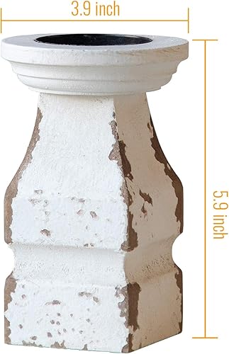 Miniatura 4 de Portavelas blanco envejecido para centros de mesa, portavelas rústico para velas de pilar, soporte de vela de madera de granja Shabby Chic,