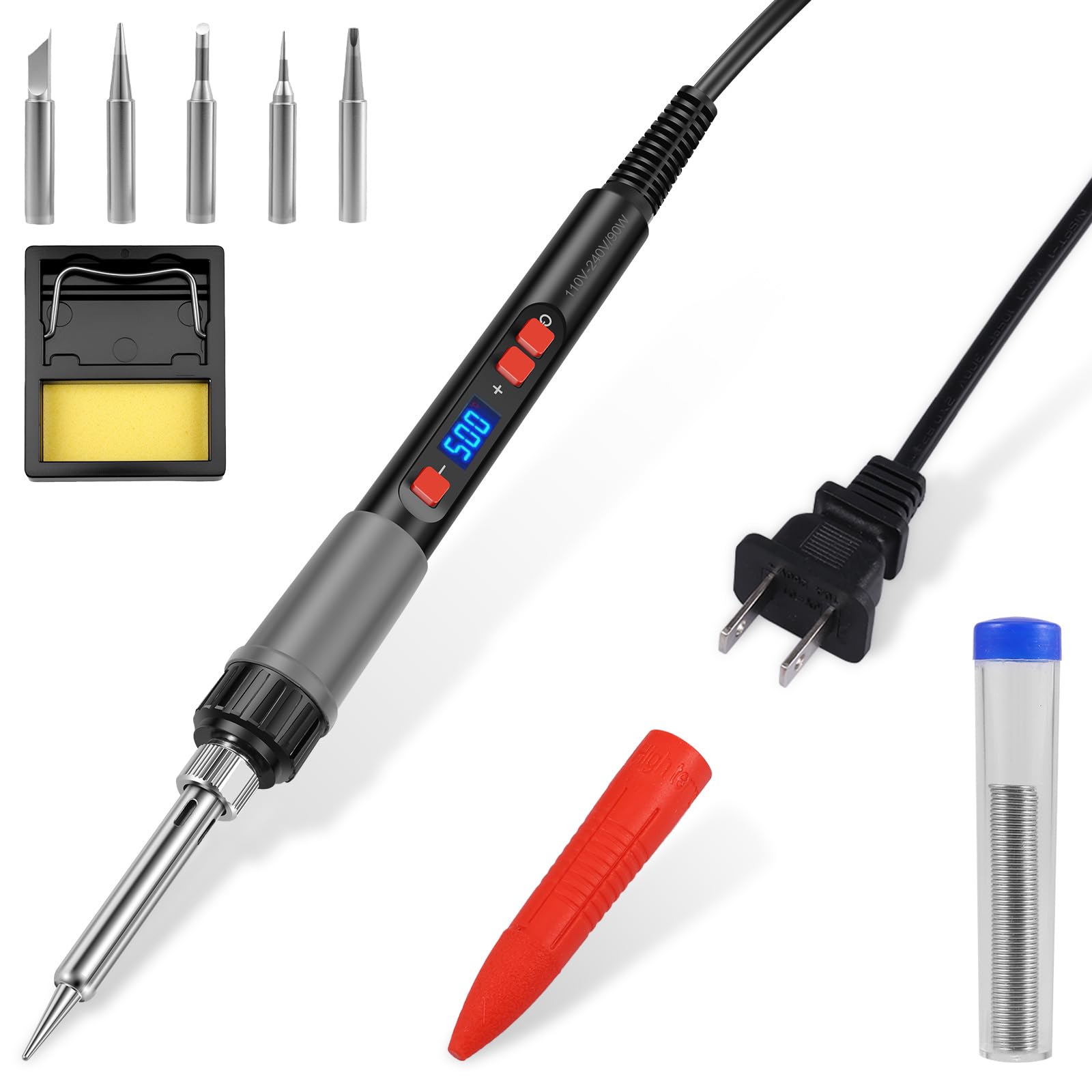 LYDODOKA Soldering Iron Kit, 90W 110V LCD Digital Solder Iron Pen, 3 In 1 Household High-Power Welding Tools with Tips, Stand, Solder Wire & Cover, Industrial Grade Adjustable Temperature Repair Tool