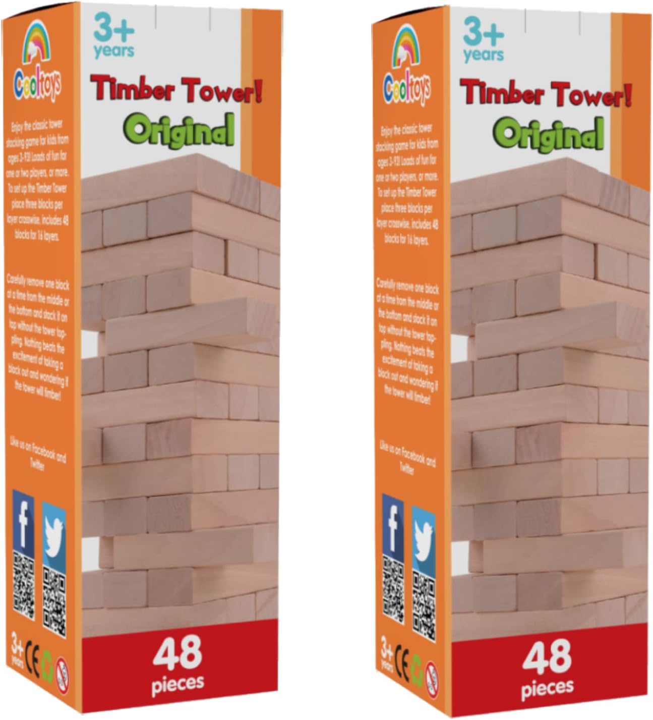 CoolToys Timber Tower Wood Block Stacking Game Original Edition (48 Pieces) 2 Pack 2 Pack Original