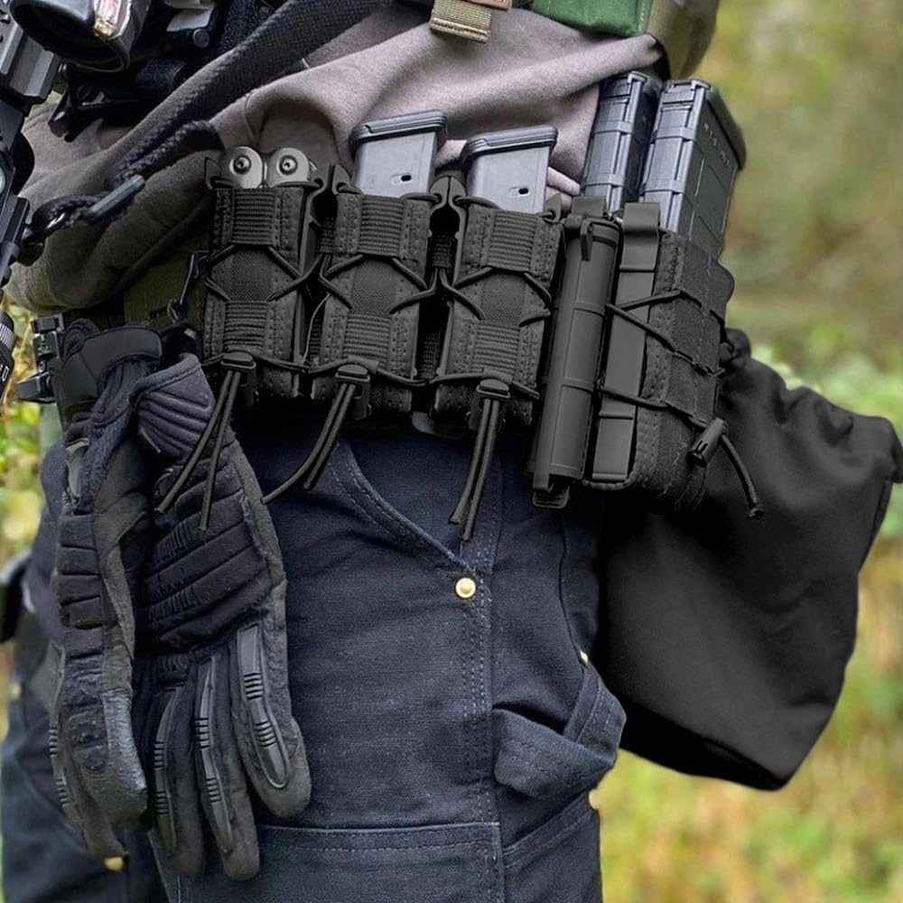 Genérico Funda Universal Doble/Triple para Cargadores de Pistola, Holster Táctico 9mm con Soporte para Linterna, Bolsa MOLLE EDC Outdoor