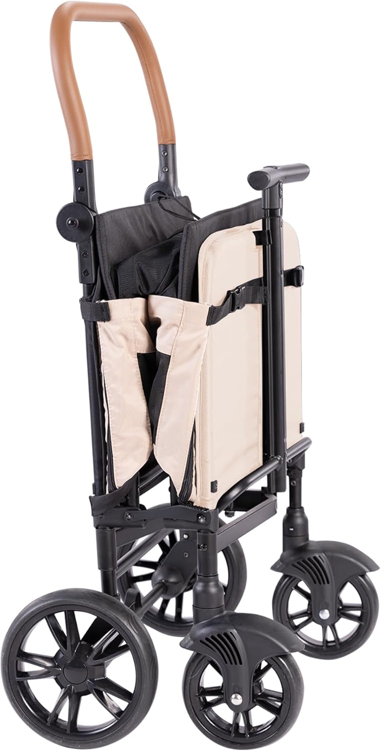 Yvolution Easy Fold & Store Wagon with Canopy – Collapsible 2-Seater Stroller Wagon for Kids, Adjustable Push/Pull Handles, Front Zipper Door, 360° Steering – Ages 12 Months+, Max 35kg