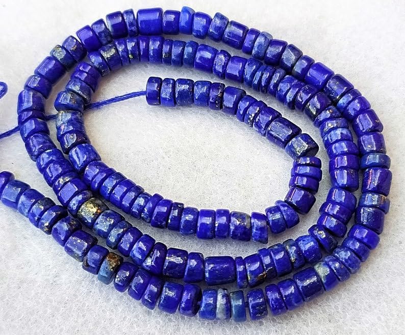 LKBEADS 13 inch Strand of gem Afghani Lapis Lazuli 4mm heishi rondelle Smooth Beads for DIY Jewelry Making. Afghani Lapis Lazuli Beads Strand
