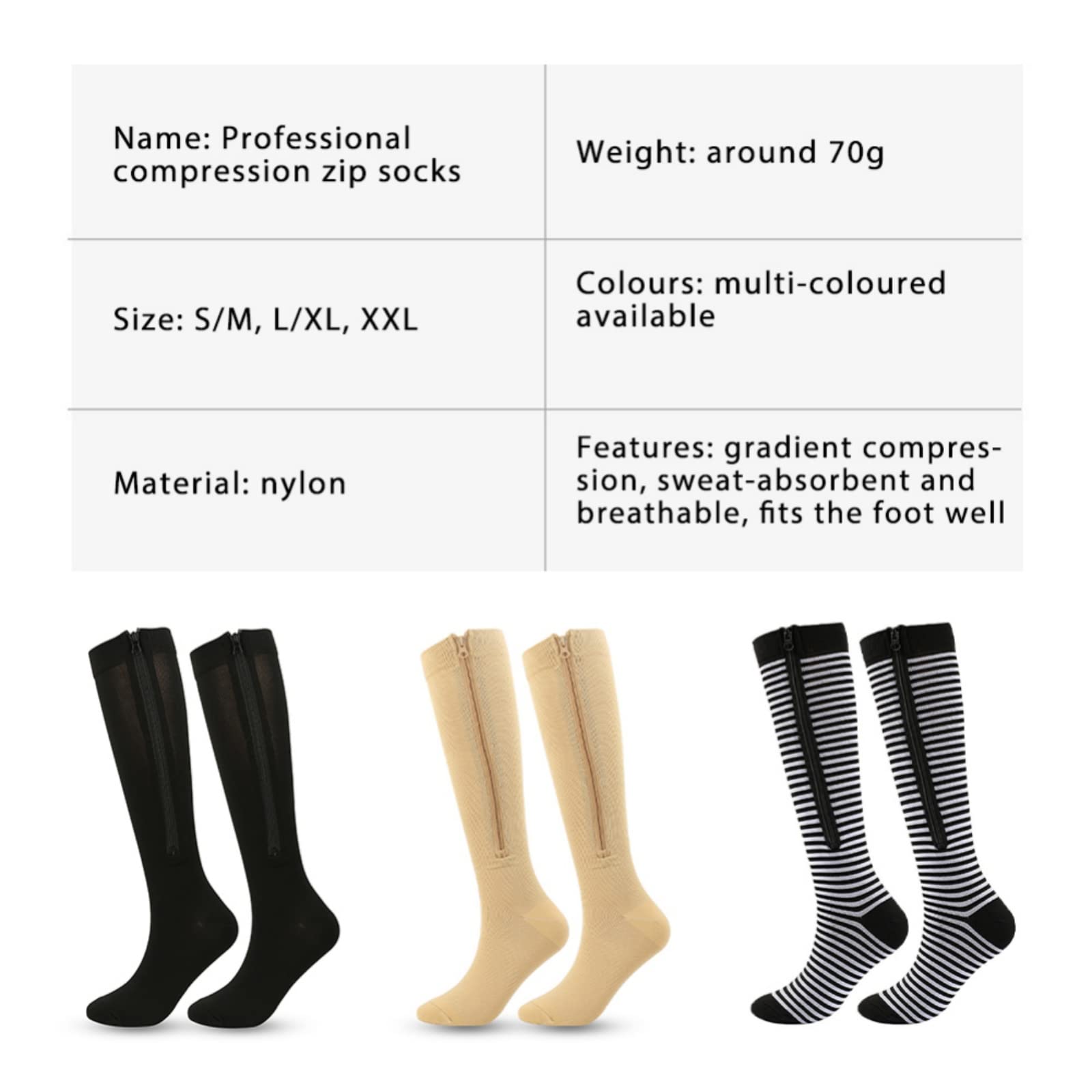 Valcatch Zipper Compression Socks for Women Men 20-30 mmHg Support Hose Stockings Calf Knee High Running Walking(2/3/5Pairs)