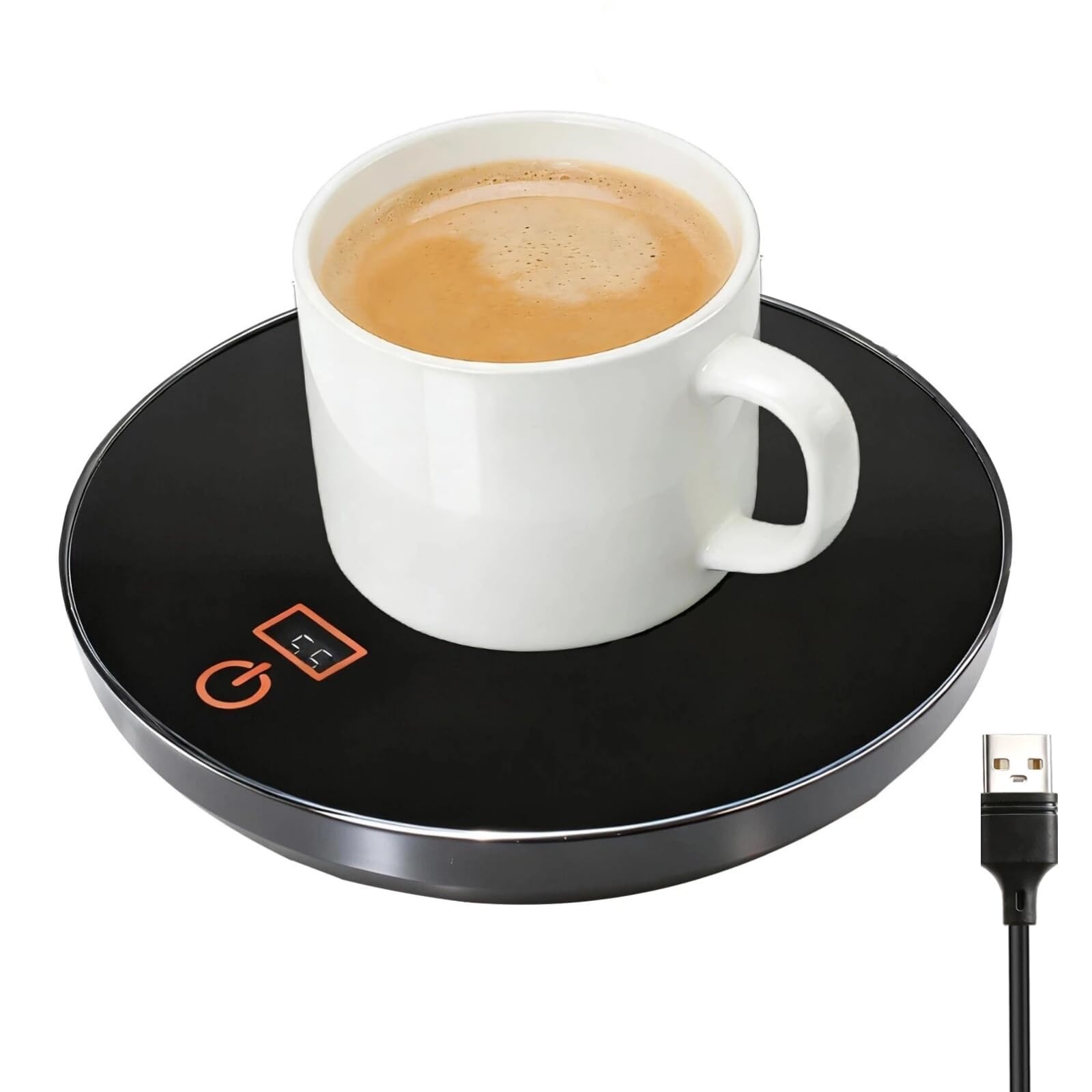 Coffee Mug Warmer USB 24H Auto Shut off Adjustable Electric Beverage Cup Warmer Control with 3 Temperature Settings 45 55 65β Heated Coaster for Home Office Milk Tea Candle Hot Drinks Desk Bedroom