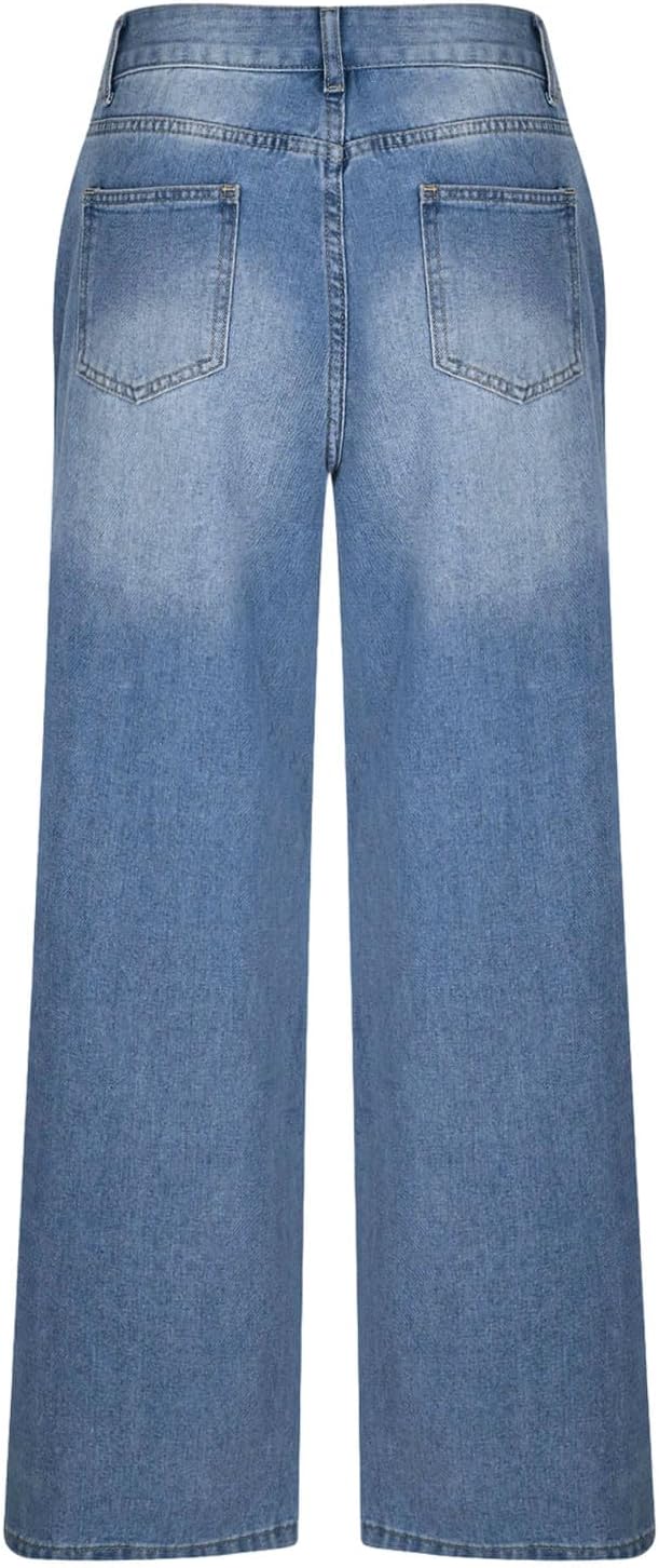 Women's Wide Leg Baggy Jeans High Waisted Relaxed Fit Soft Stretch Loose Fit Casual Denim Pants with Pockets