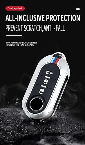 Miniatura 9 de SANRILY Funda luminosa de 3 botones para llavero Fiat 500 500C 500L 500X Abarth sin llave con llavero plateado