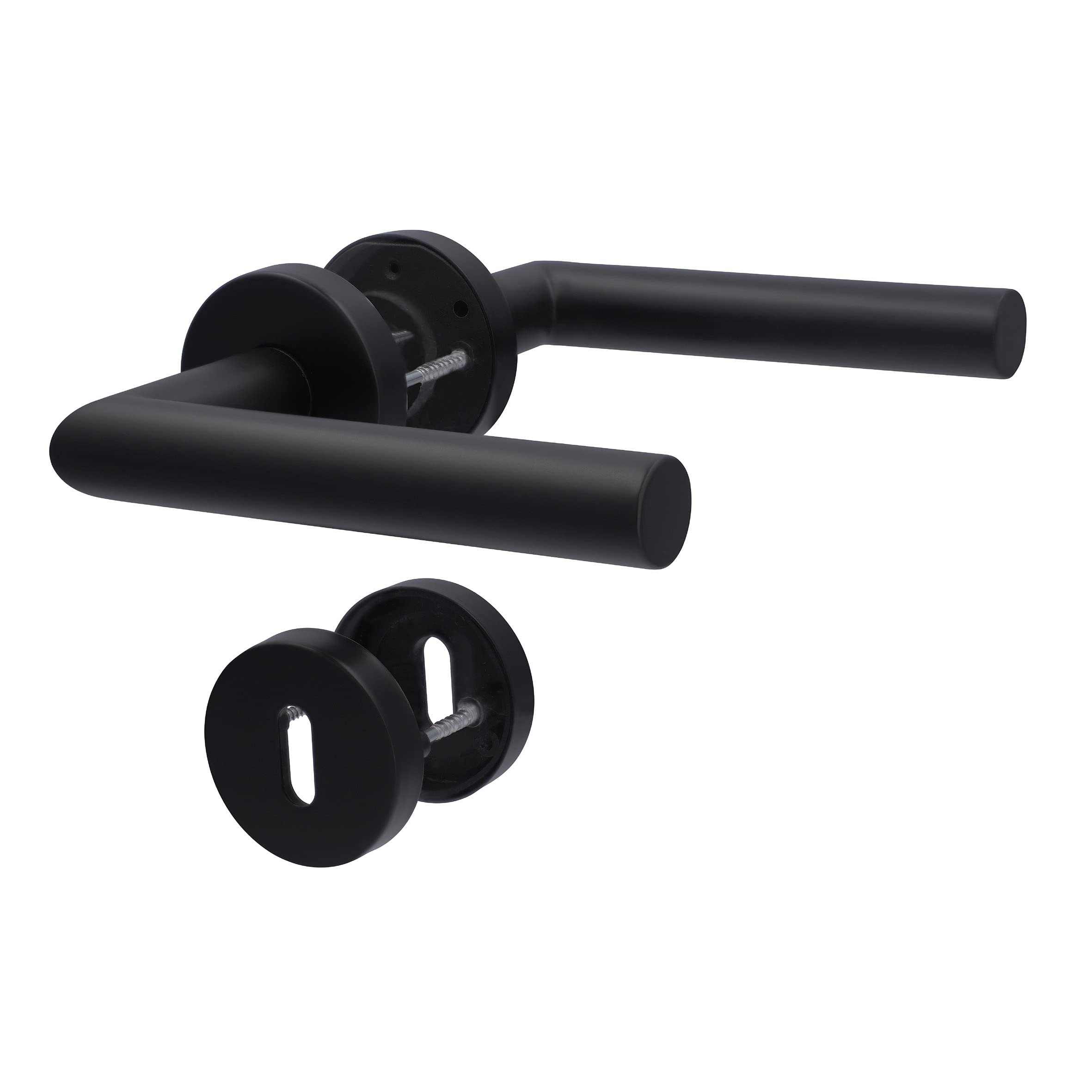 Garniture de porte à rosace noir acier inoxydable Lot de 3 ferrures porte avec trou de serrure cliprosette Ø 52 mm