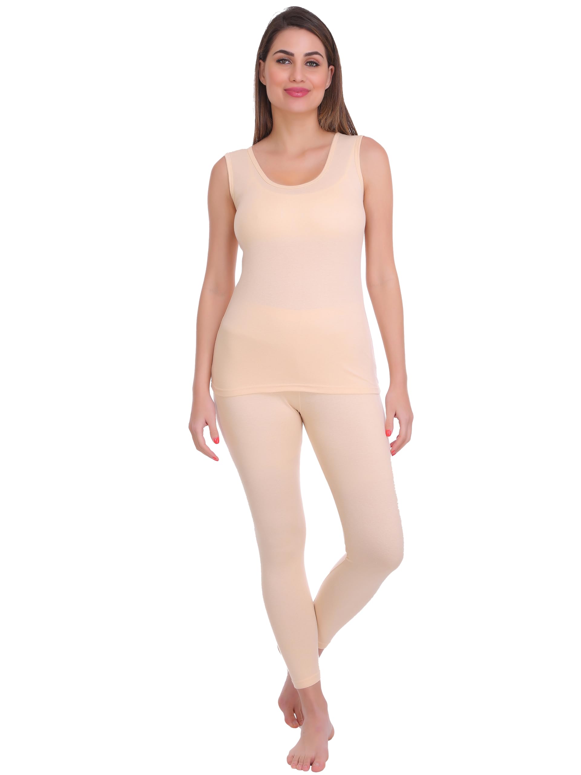 Women Solid Cotton Blend Round Neck Dark Grey Thermal Set