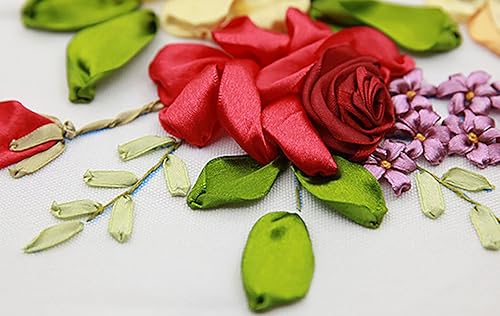 Miniatura 7 de Gogobear Kit de floración de flores de primavera de bordado de cinta, pintura 3D, decoración de pared, sello de aguja, trabajo con aro