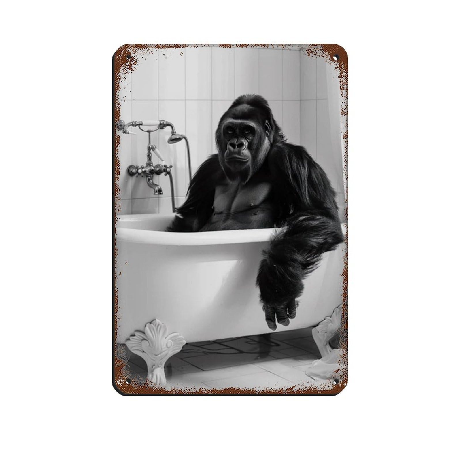 Gorilla in The Bathtub, Funny Animal Poster (3) Tin Sign Vintage Metal Pub Club Cafe Bar Home Wall Art Decoration Poster Retro 8x12inch(20x30cm)