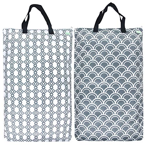 Wegreeco Reusable Hanging Wet Dry Cloth Diaper Bag (2 Pack, Grey Wave, Grey Hanging)