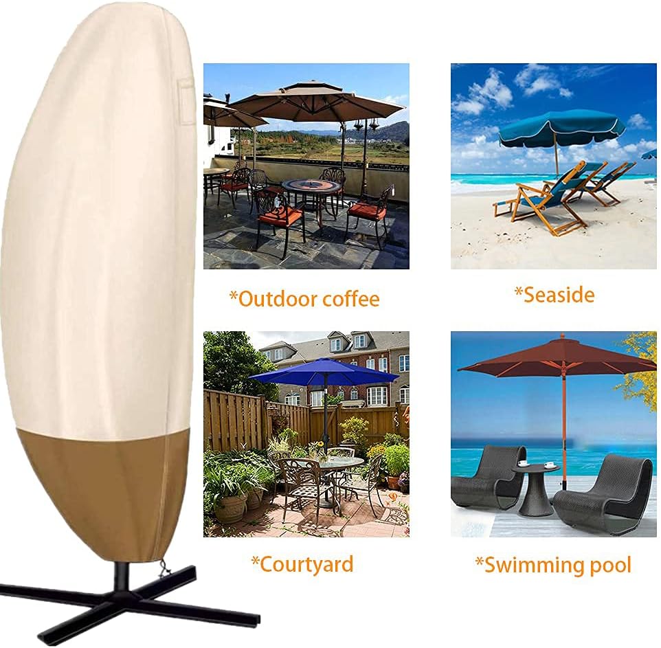 Patio Umbrella Cover 420D Cantilever Umbrella Cover Waterproof Outdoor Offset Banana Style Umbrella Cover with Zipper Windproof Anti-UV for 13 Foot Beige (Beige1)