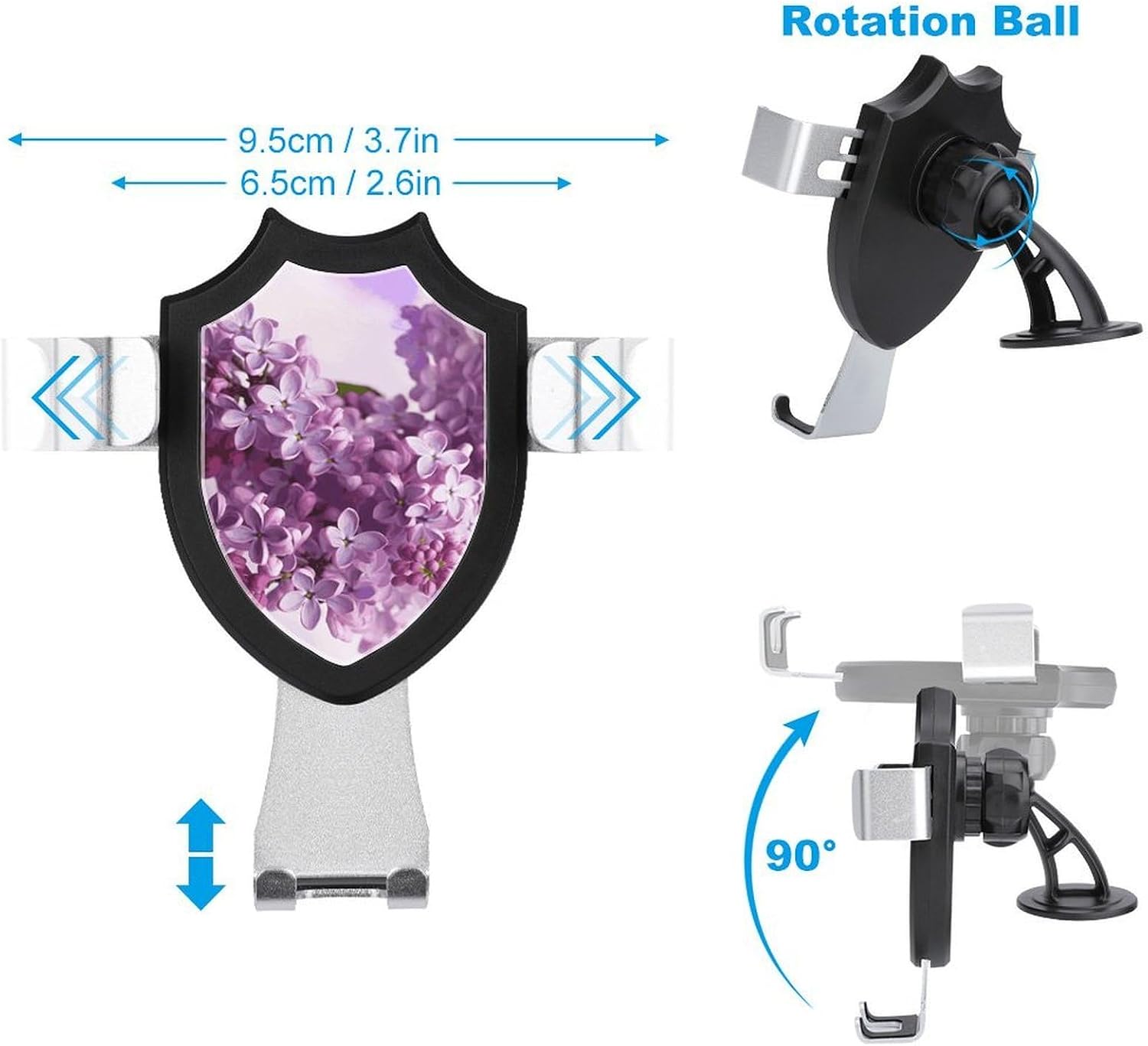 Portable Car Phone Holder Mount with Suction, Ventilation Clip image 2