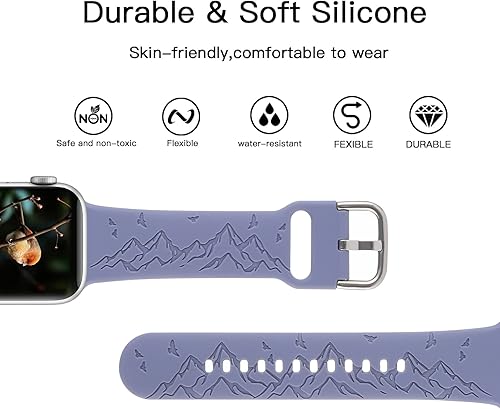 Miniatura 10 de Mountain Range - Correa de silicona grabada compatible con Apple Watch de 1496 pulgadas 1575 pulgadas 1614 pulgadas para mujeres y hombres idea de