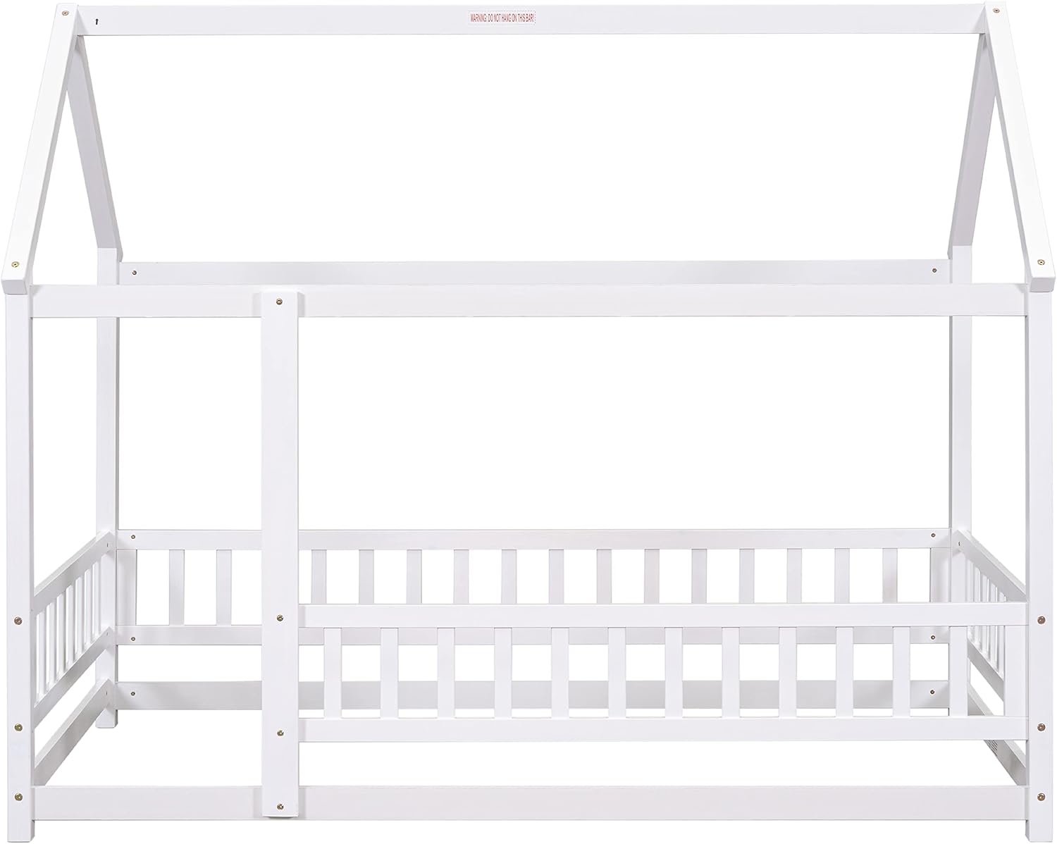 Twin Bed Frames for Kids Metal House Bed, Twin House Bed with Fence and Door, No Box Spring Needed (White)