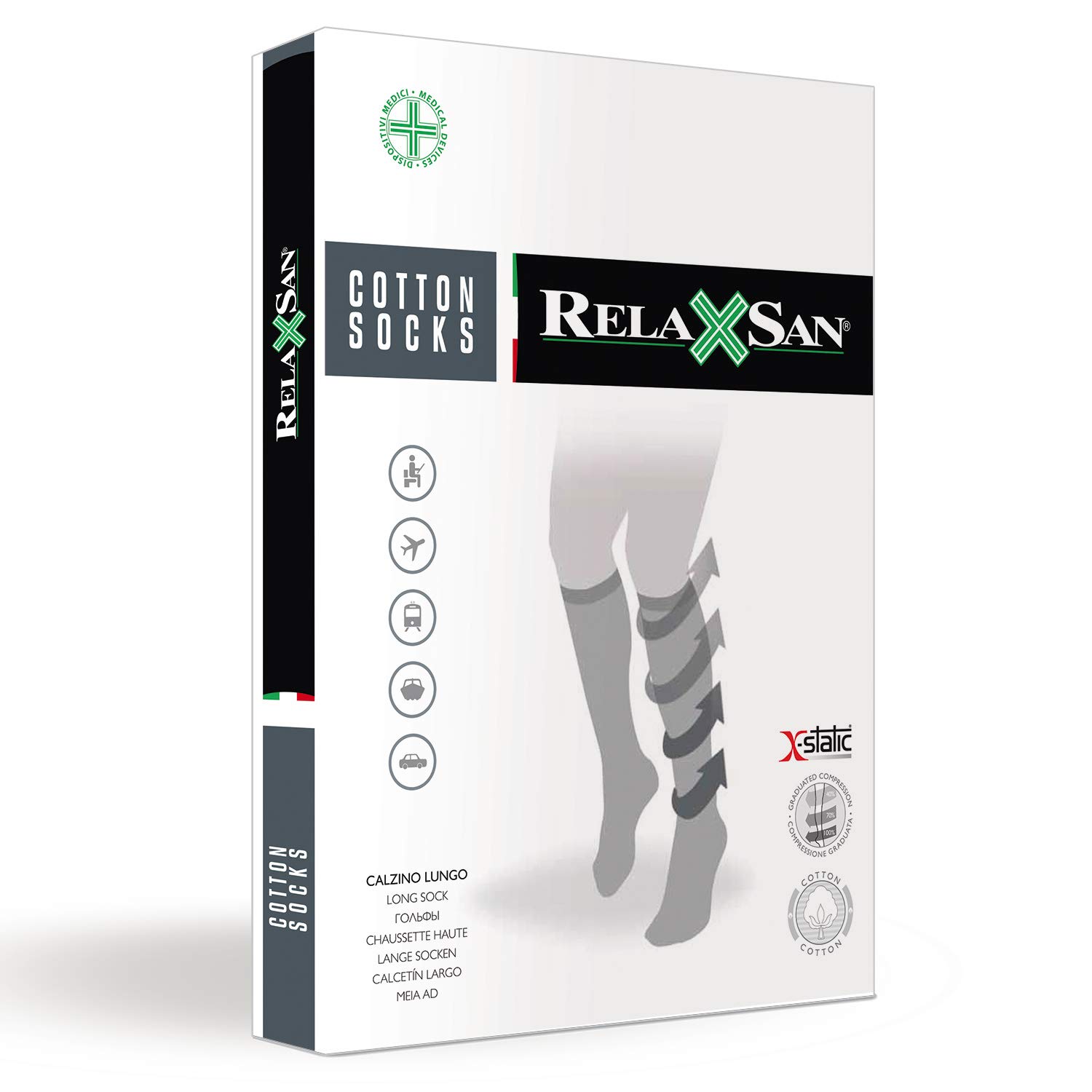 Relaxsan 930 Gambaletti Compressione Graduata 22-27 mmHg per Uomo Donna, Calze Elastiche in Cotone e Argento