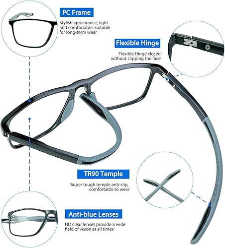Vista 5 de K.LAVER Gafas de lectura fotocrómicas progresivas multifocales con bloqueo de luz azul, lentes de sol multifocales con bisagra de resorte Negro